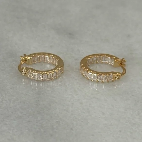 NEW STOCK Gold Princess Stacked Crystal All Around Pave Hoop Earrings - Picture 1 of 5